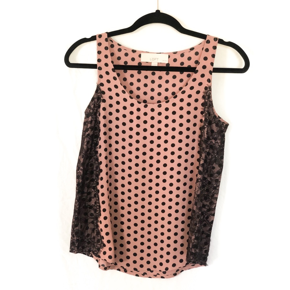LOFT Dusty Rose Polka Dot Tank w/ Lace Sides